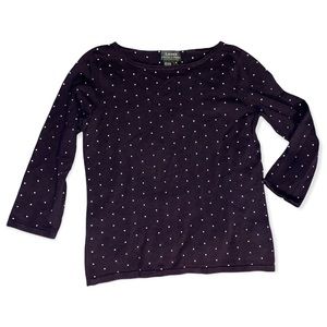 Lauren Ralph Lauren Navy/White Polka Dot Knit Sweater | Women's Size Medium